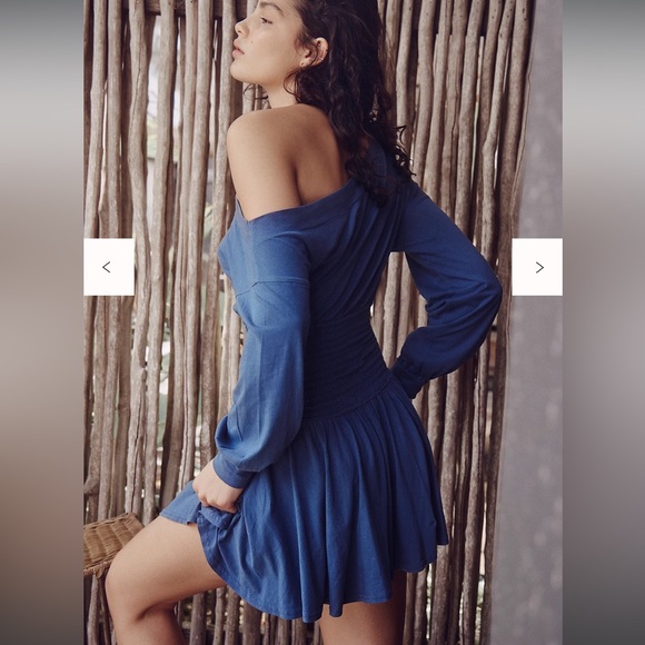 Free People Scorching Hot Long Sleeve Mini Dress, Siesta Seas, NWT, M & L - Picture 4 of 4